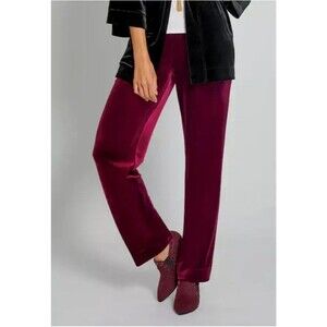 NWT Monroe & Main Pants Women's M Burgundy Marcie Velvet Wide Leg Slacks Party